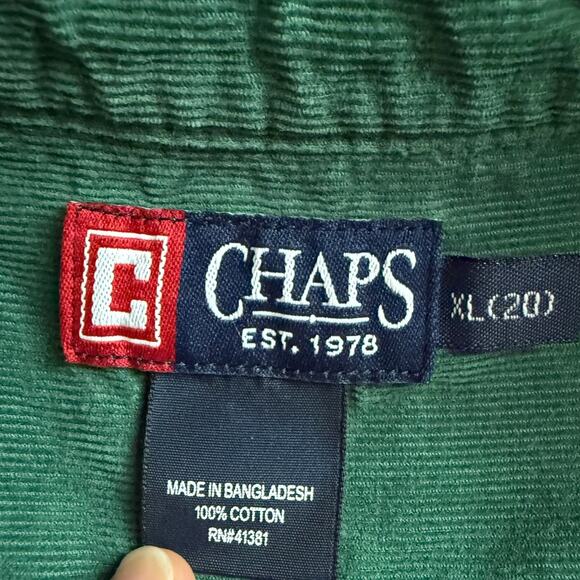 Vintage Chaps Ralph Lauren Green Corduroy Button Down Shirt Boys 18/20 - Picture 5 of 9